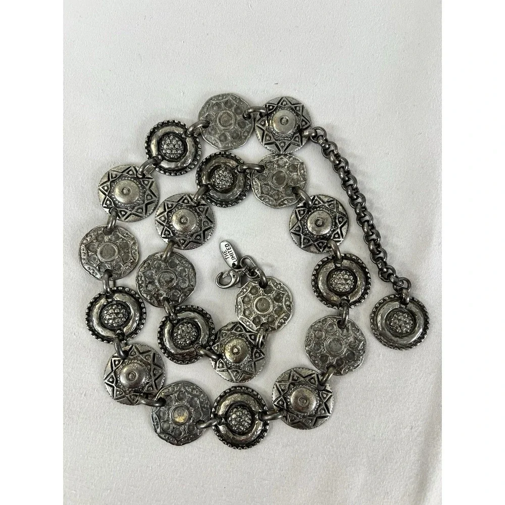 Vintage 90s The Limited Made in Italy Silver Tone Metal Chain Medallion Belt 38'